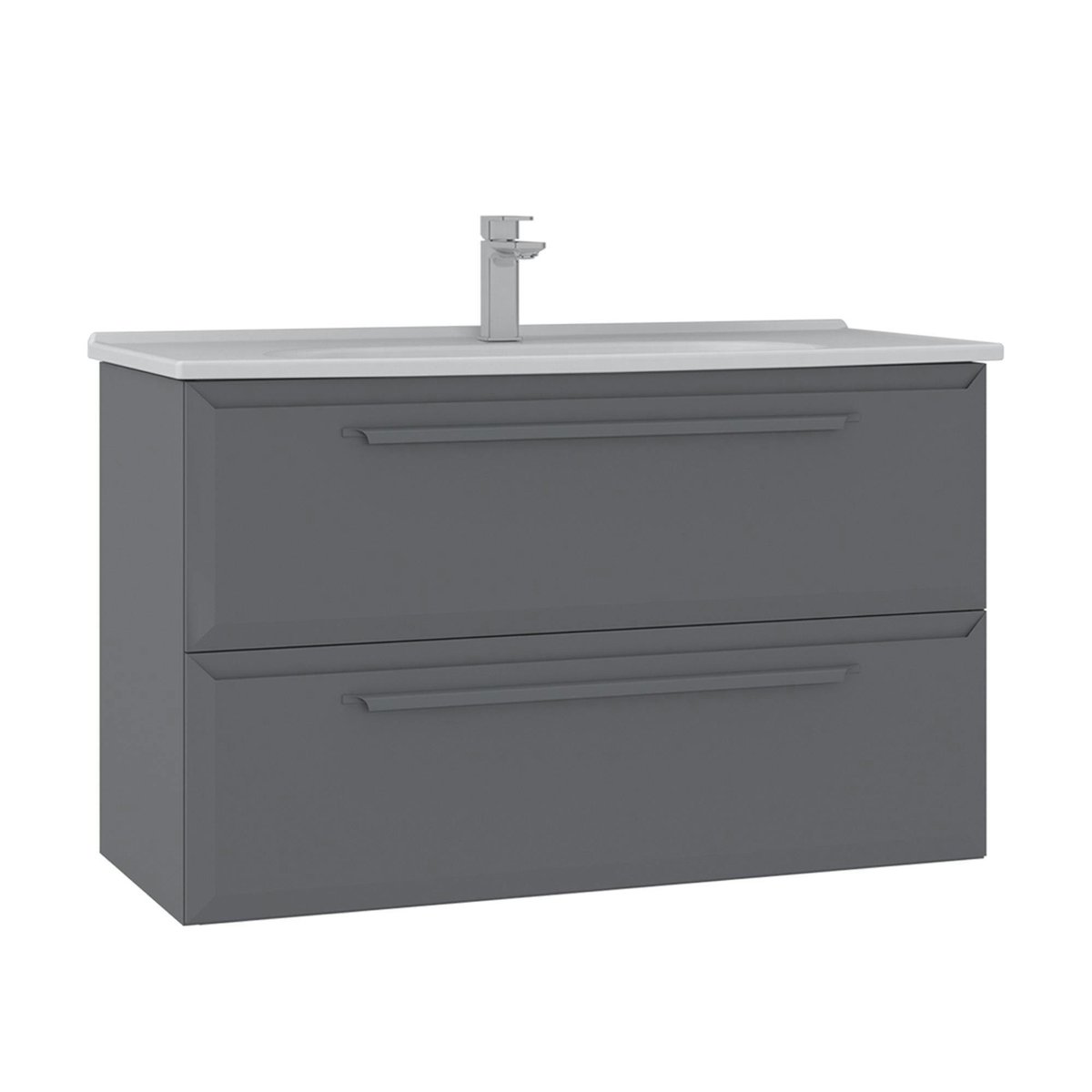 Meuble 2 tiroirs 100 cm + vasque NEREE gris, PIER IMPORT