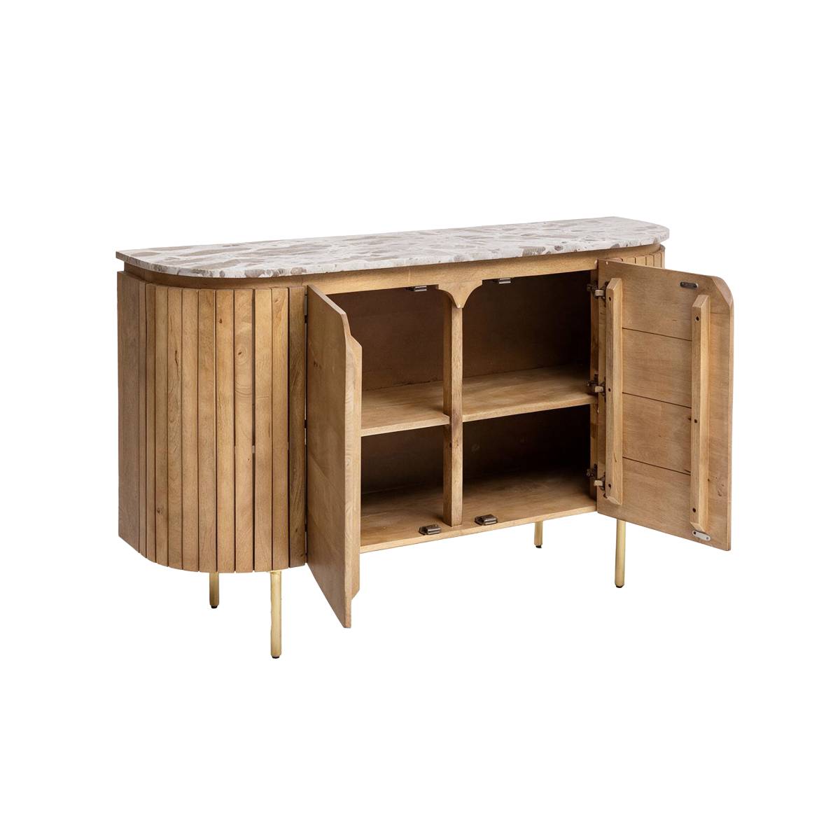 Buffet en marbre et bois de manguier CYRENE bois clair, MADE IN MEUBLES