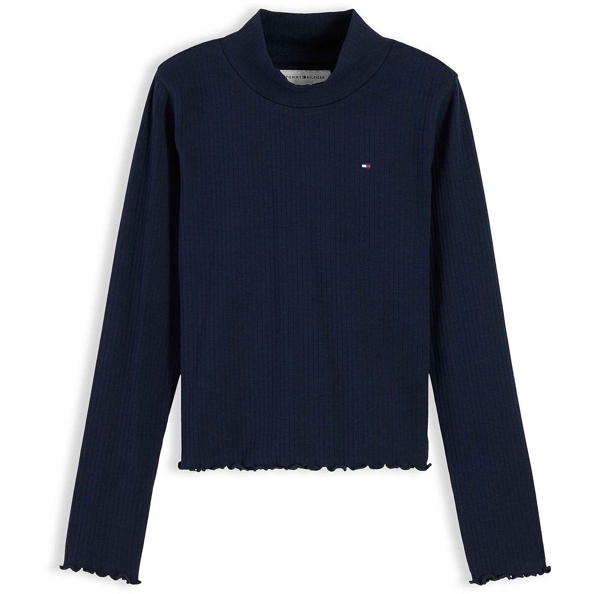 T-shirt manches longues, col montant, en côtes marine, TOMMY HILFIGER