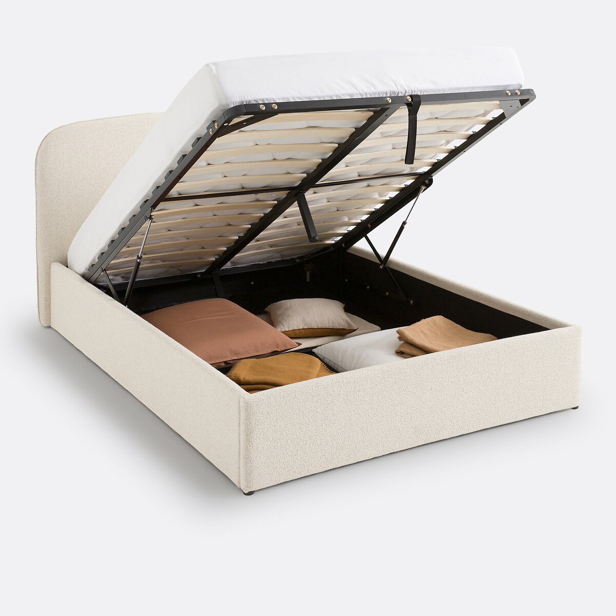 Kastenbett Conto mit hochklappbarem Lattenrost, Bouclé ecru, LA REDOUTE INTERIEURS