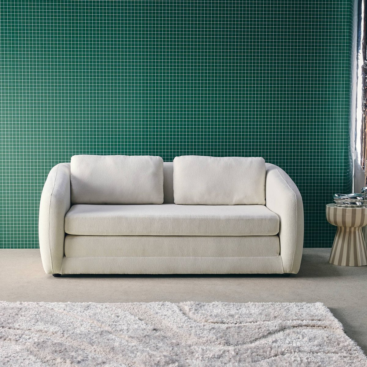 Canapé convertible 2 places tissu chenille  TWIST blanc, SWEEEK