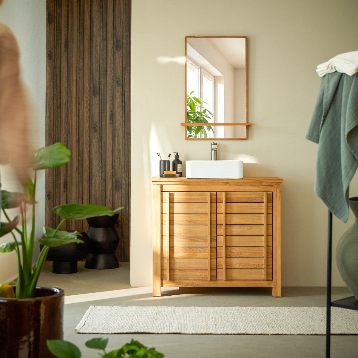 Meuble Salle De Bain en Teck massif, ROSE naturel, TIKAMOON