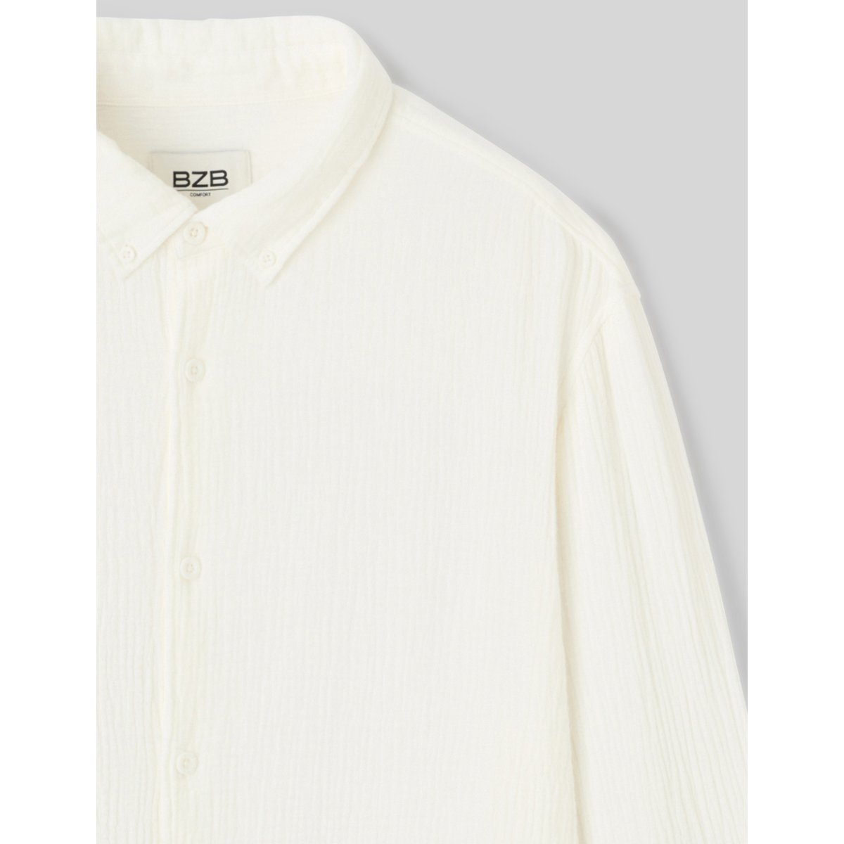 Chemise manches longues gaze de coton blanc écru, BZB