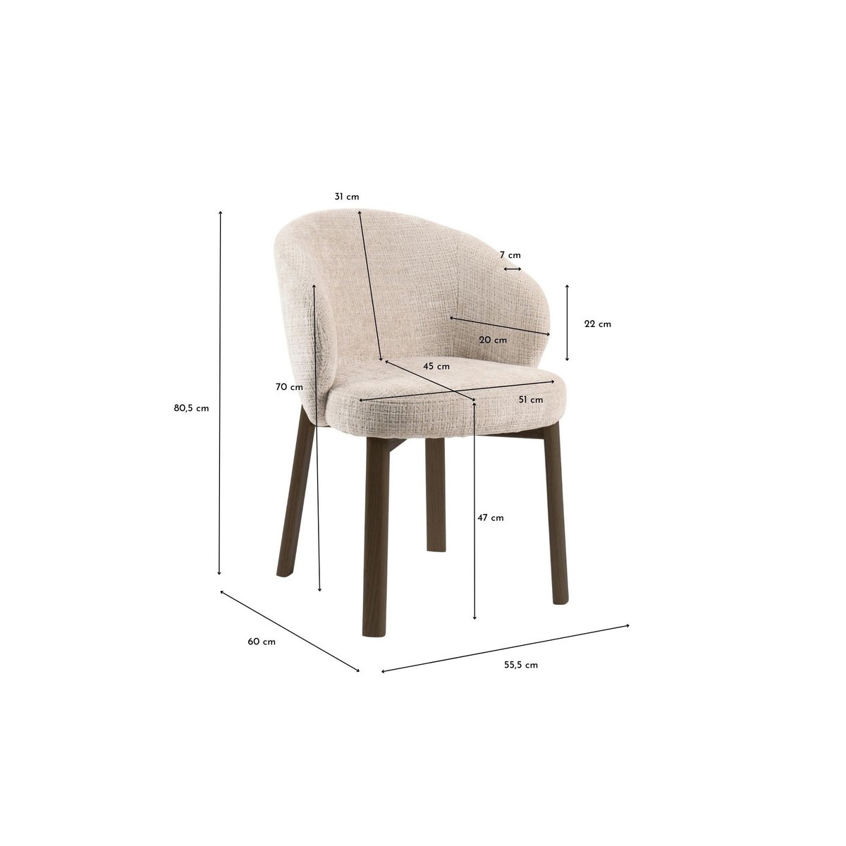 Chaises en tissu beige et pieds chêne fumé (lot de 2) - YUNA beige, HELLIN, DEPUIS 1862