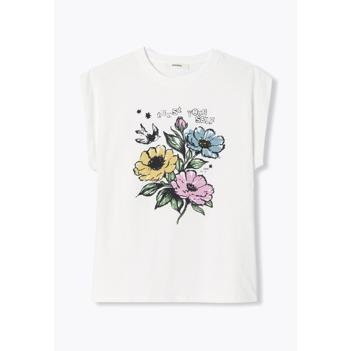 T-shirt à fleurs imprimé écru, PROMOD