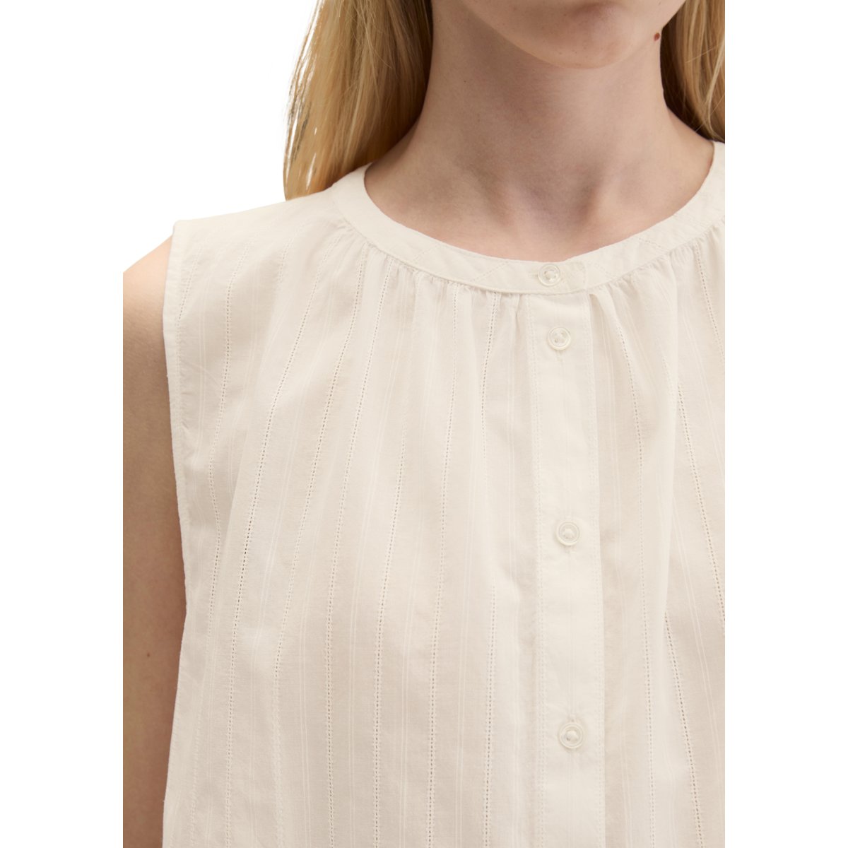 Blouse sans manches regular en voile de coton avec une fine broderie ajourée blanc naturel, MARC O'POLO