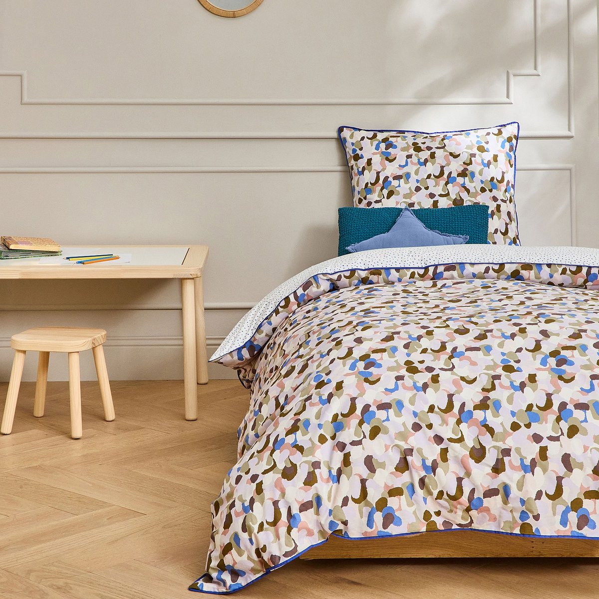 Parure de lit en percale de coton bio AUBIN multicolore, HABITAT