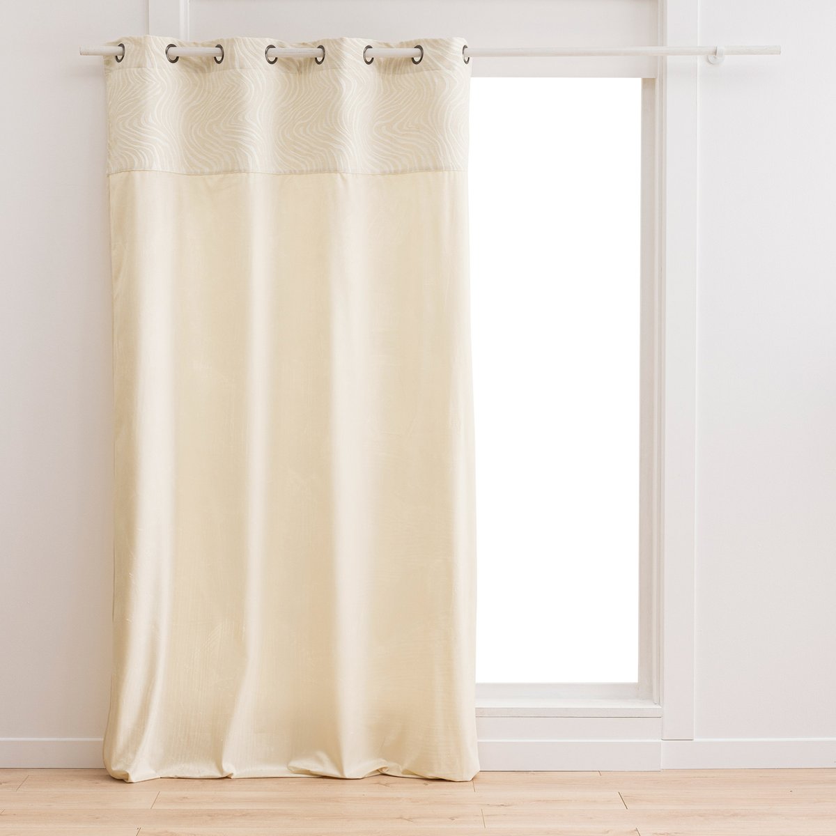 Rideau tamisant à œillets en velours avec bandeau jacquard zébré naturel, DOUCEUR D'INTÉRIEUR
