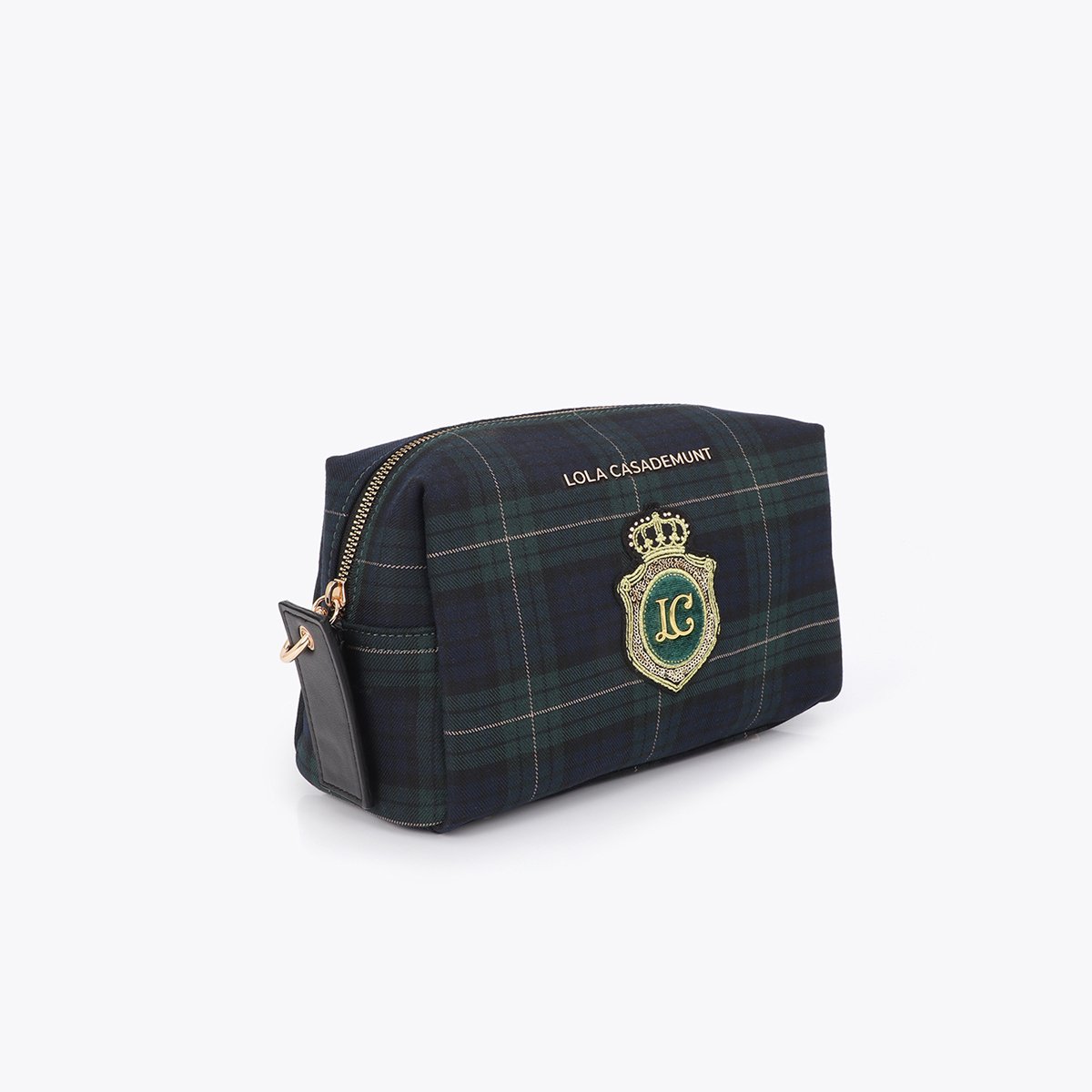 Trousse de toilette à carreaux à logo brodé vert sapin, LOLA CASADEMUNT