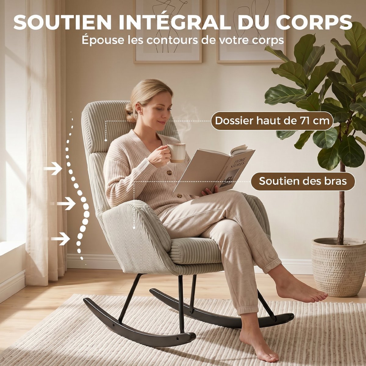 Fauteuil à bascule Velours côtelé (100% beige, HOMCOM
