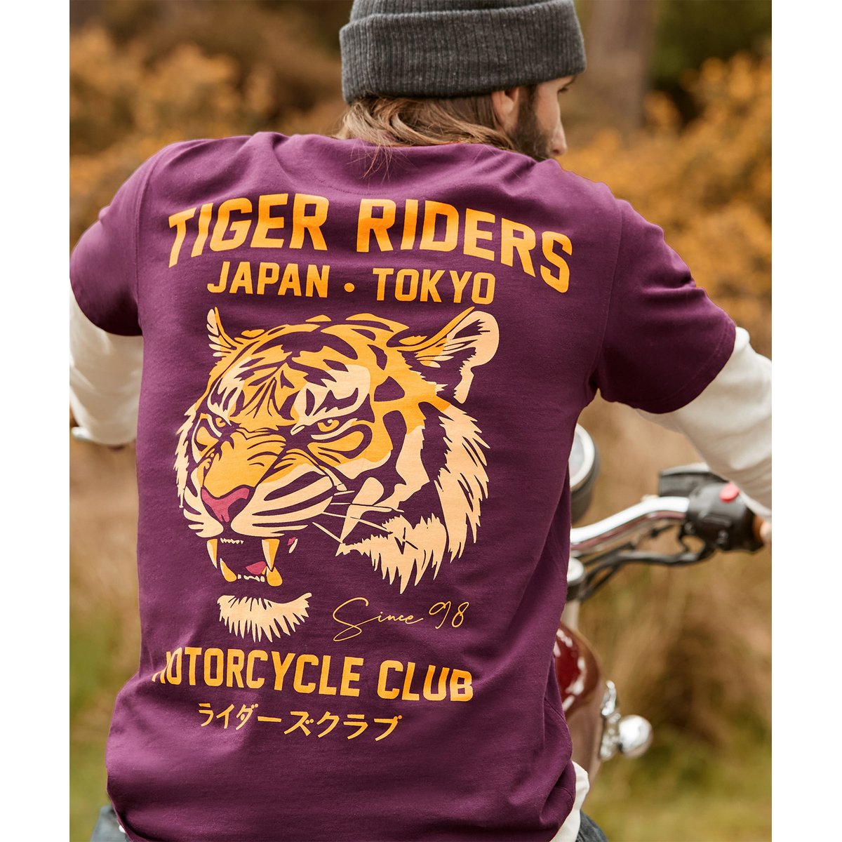 T-Shirt Imprimé Dos Tigre Motard rouge, JOE BROWNS