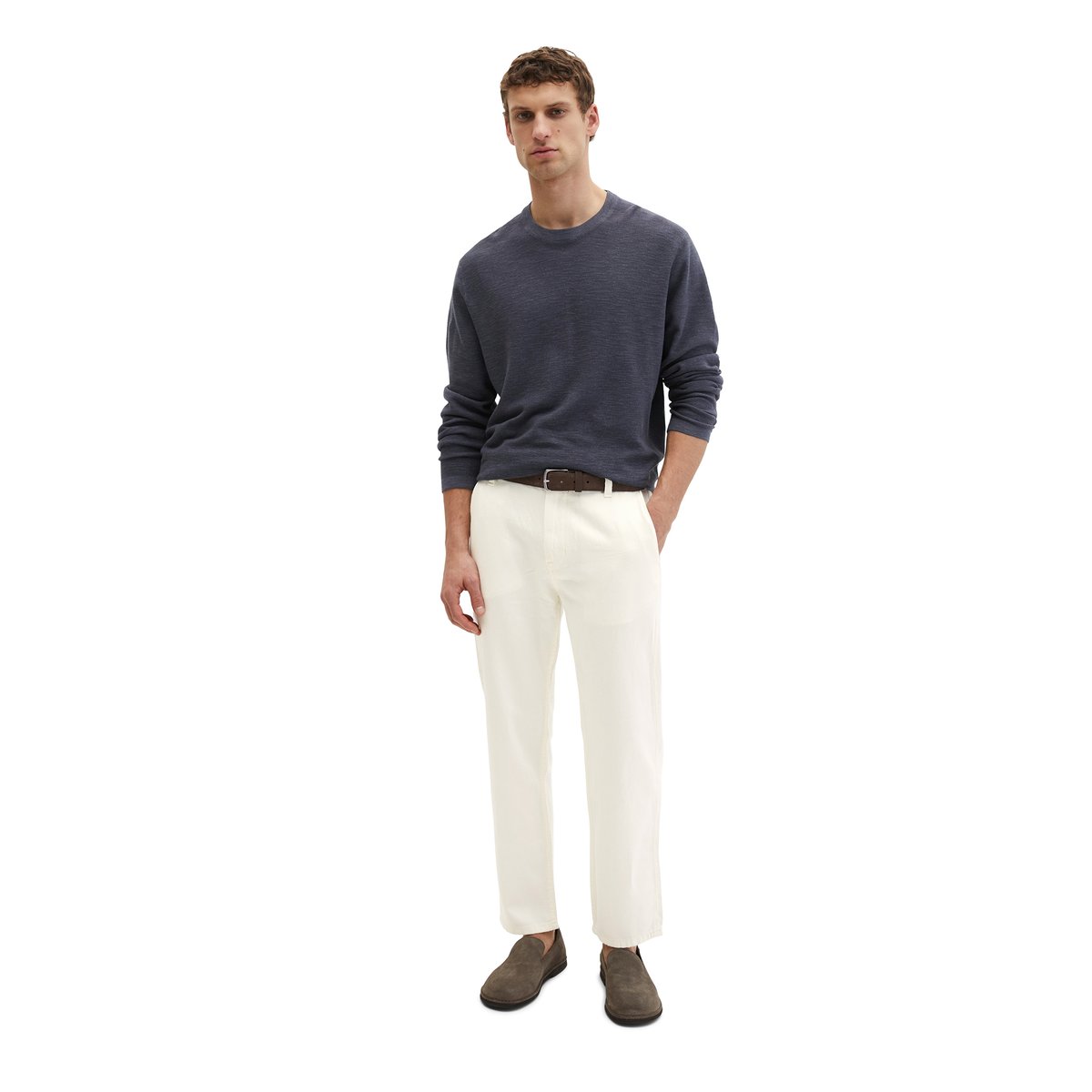Pull-over regular en coton bio et en lin gris foncé, MARC O'POLO
