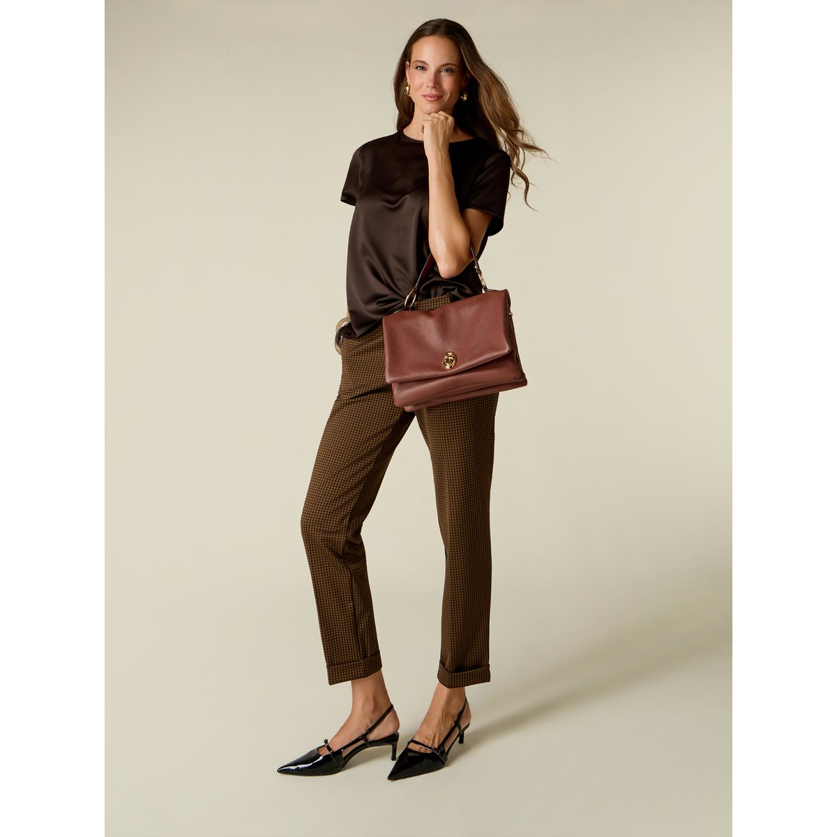 Pantalon pied-de-poule marron, OLTRE