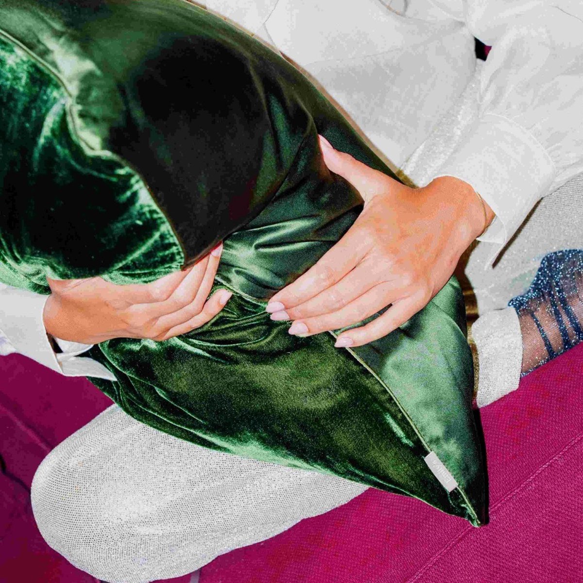 Taie d'oreiller bi-face - Soie et velours vert, EMILY'S PILLOW