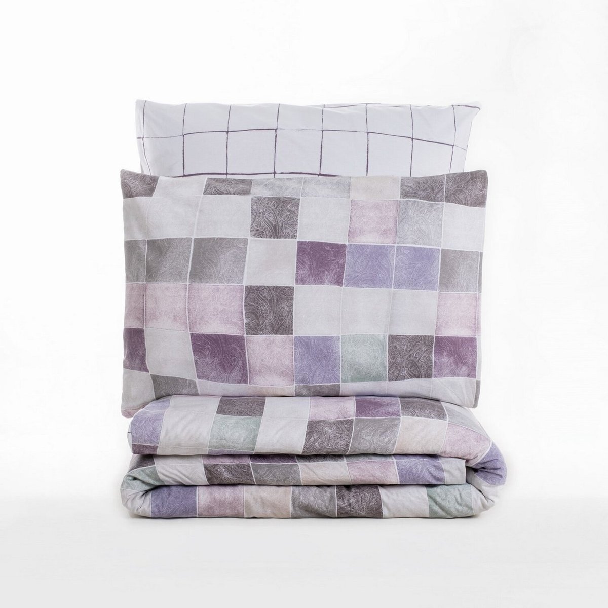 Parure housse de couette coton imprimée carreaux, Maro violet, C DESIGN HOME TEXTILE