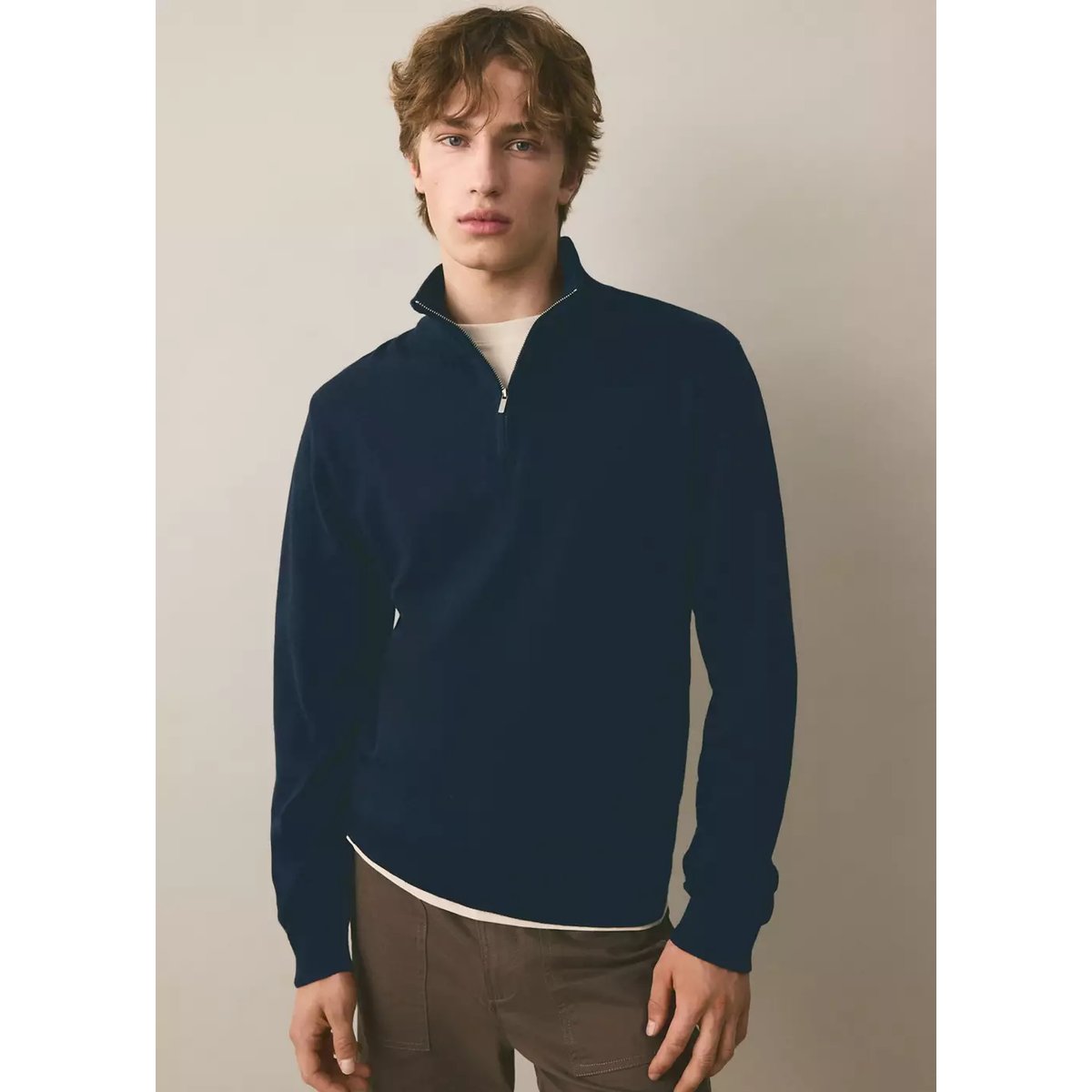 Pull col montant zip bleu marine, MANGO TEEN