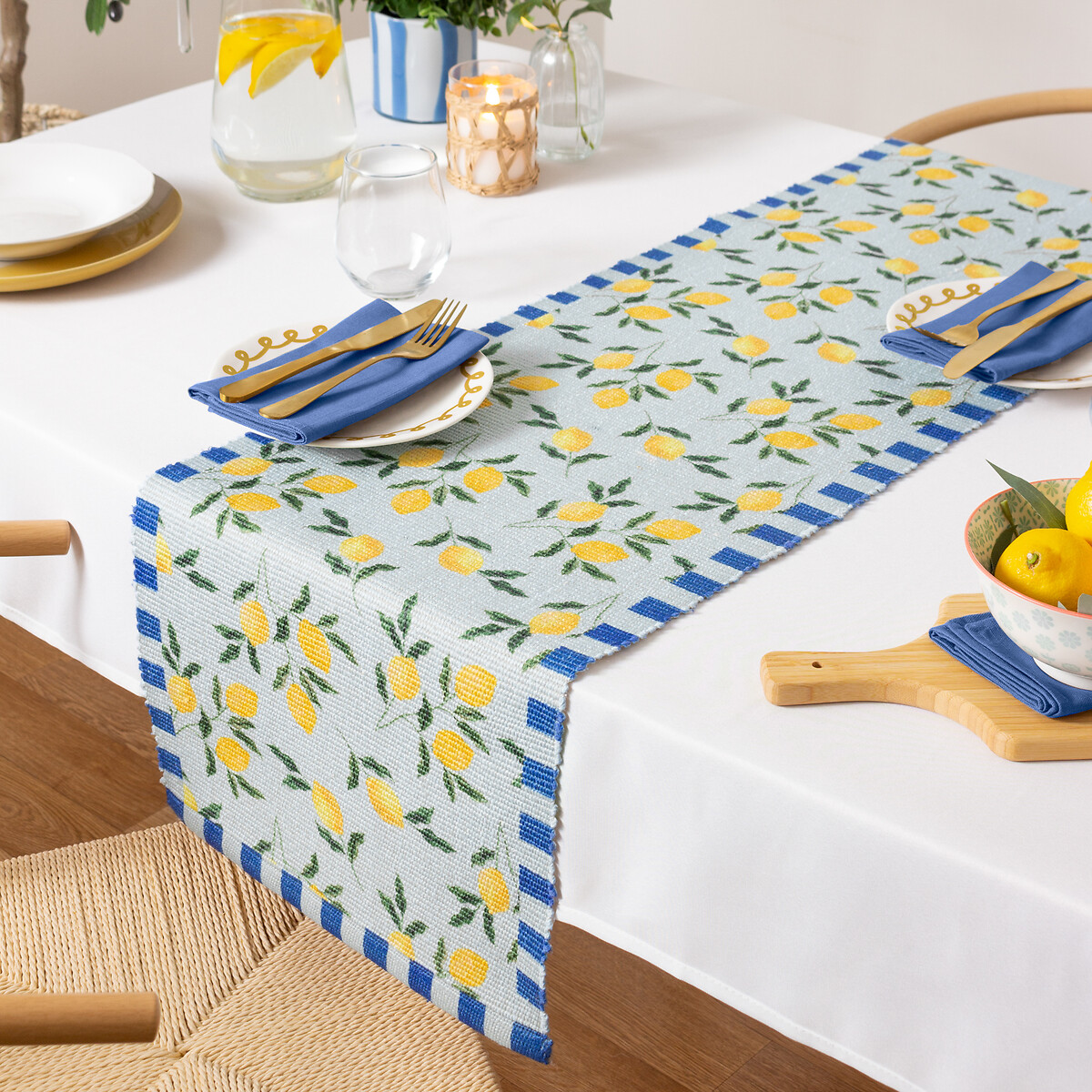 Lemons Table Runner - 35x230cm blue, FURN.