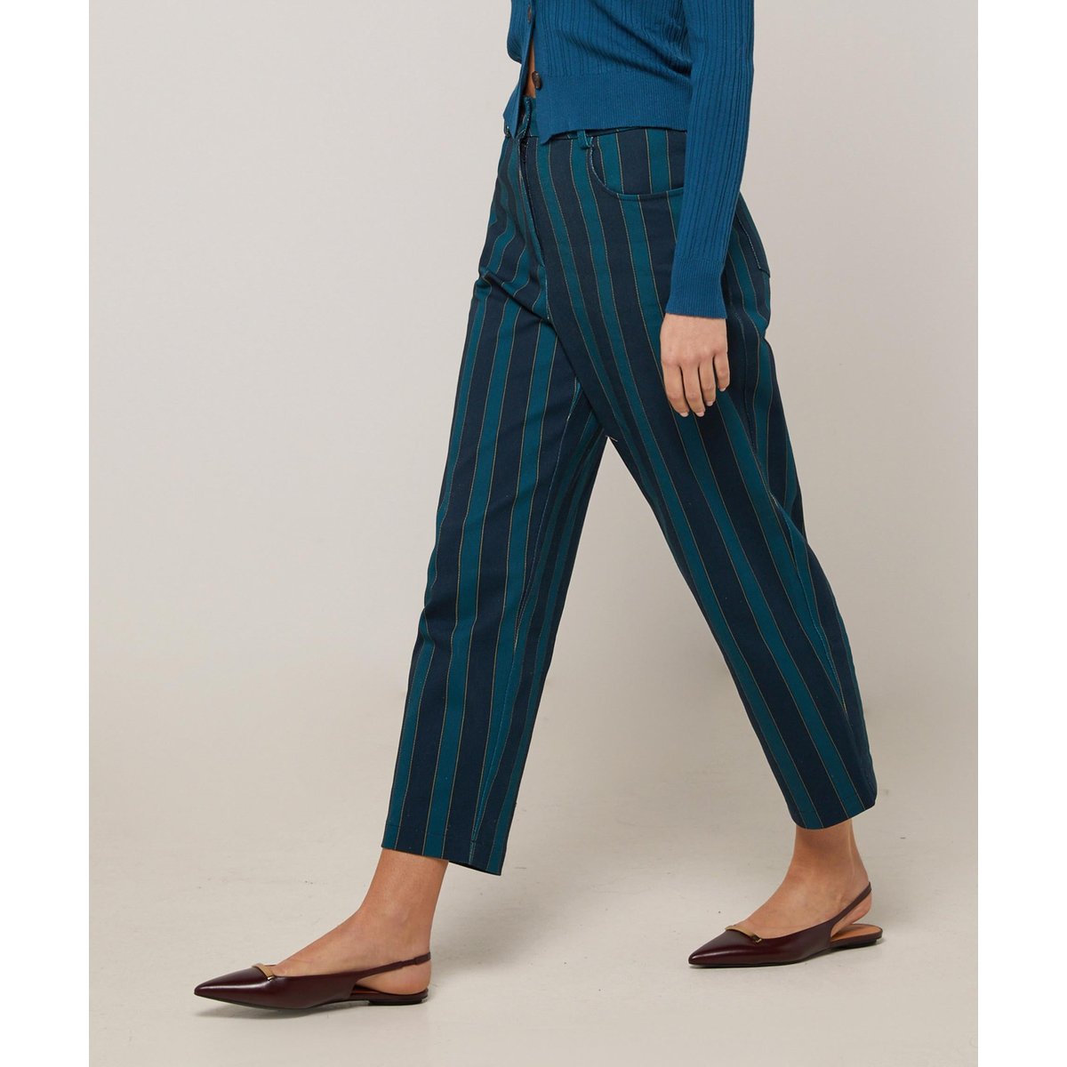 Pantalon droit en toile imprimée bleu, RODIER
