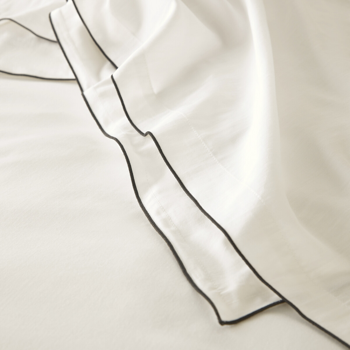 Drap plat en satin de coton lavé, 118 fils, Victor uni ivoire, LA REDOUTE INTERIEURS