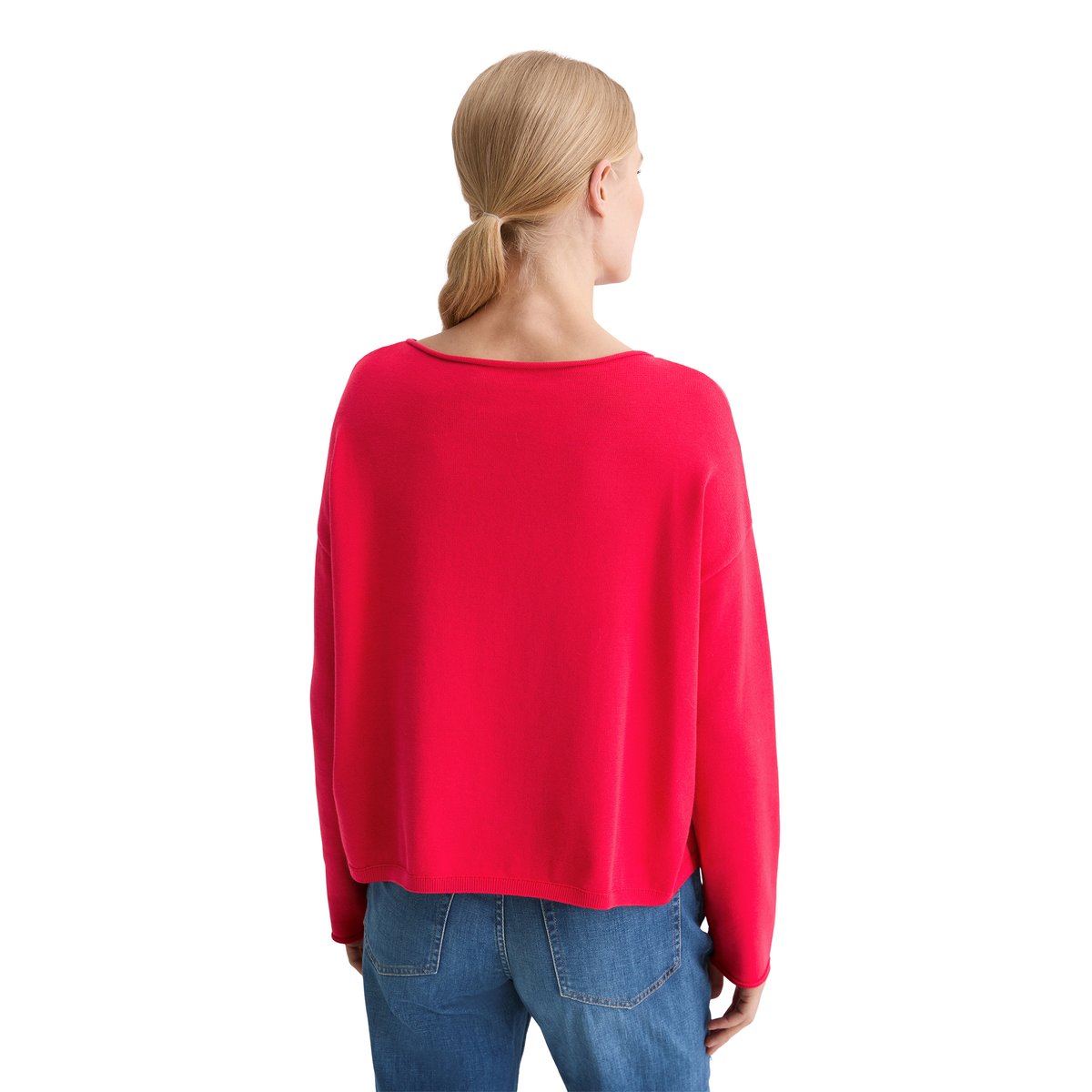 Pull en maille fine loose en pur coton bio rouge clair, MARC O'POLO