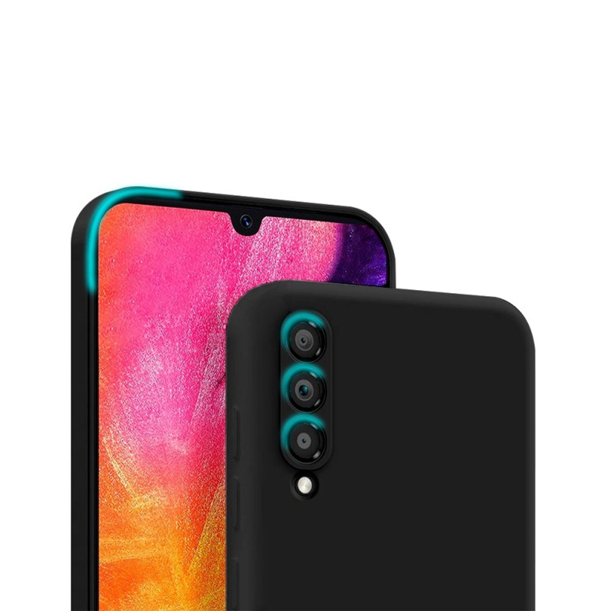 Coque Galaxy A50 antichoc + 2 vitres noir, EVETANE