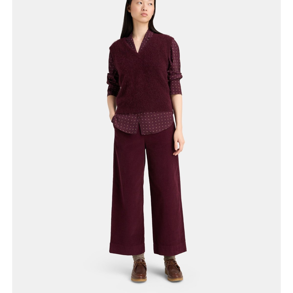 Pull sans manches ormoy maille longue soyeuse bordeaux, JODHPUR