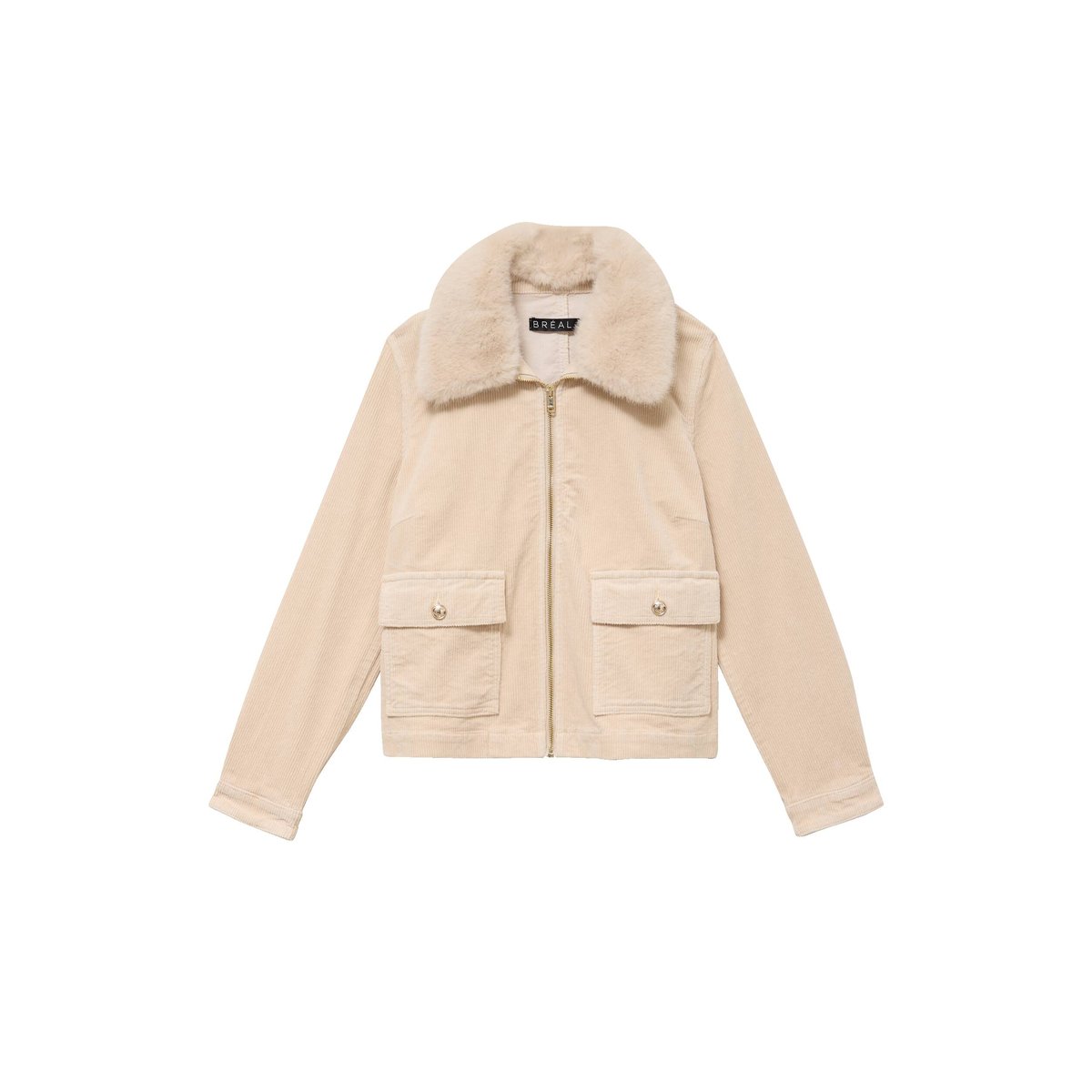 Blouson droit velours manches longues sable, BREAL