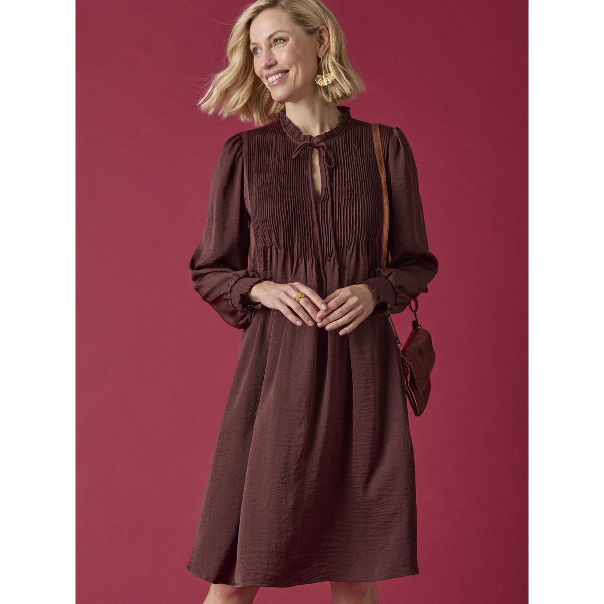 Robe ample manches longues chocolat, DAXON