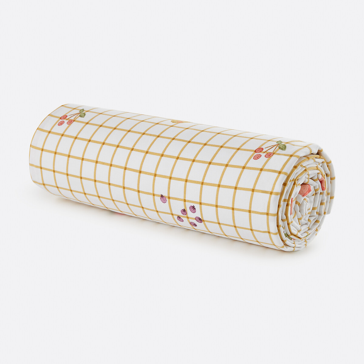 Drap-housse enfant, en 50% coton recyclé, bonnet 25 cm, imprimé fruits, LILAS ecru, LA REDOUTE INTERIEURS