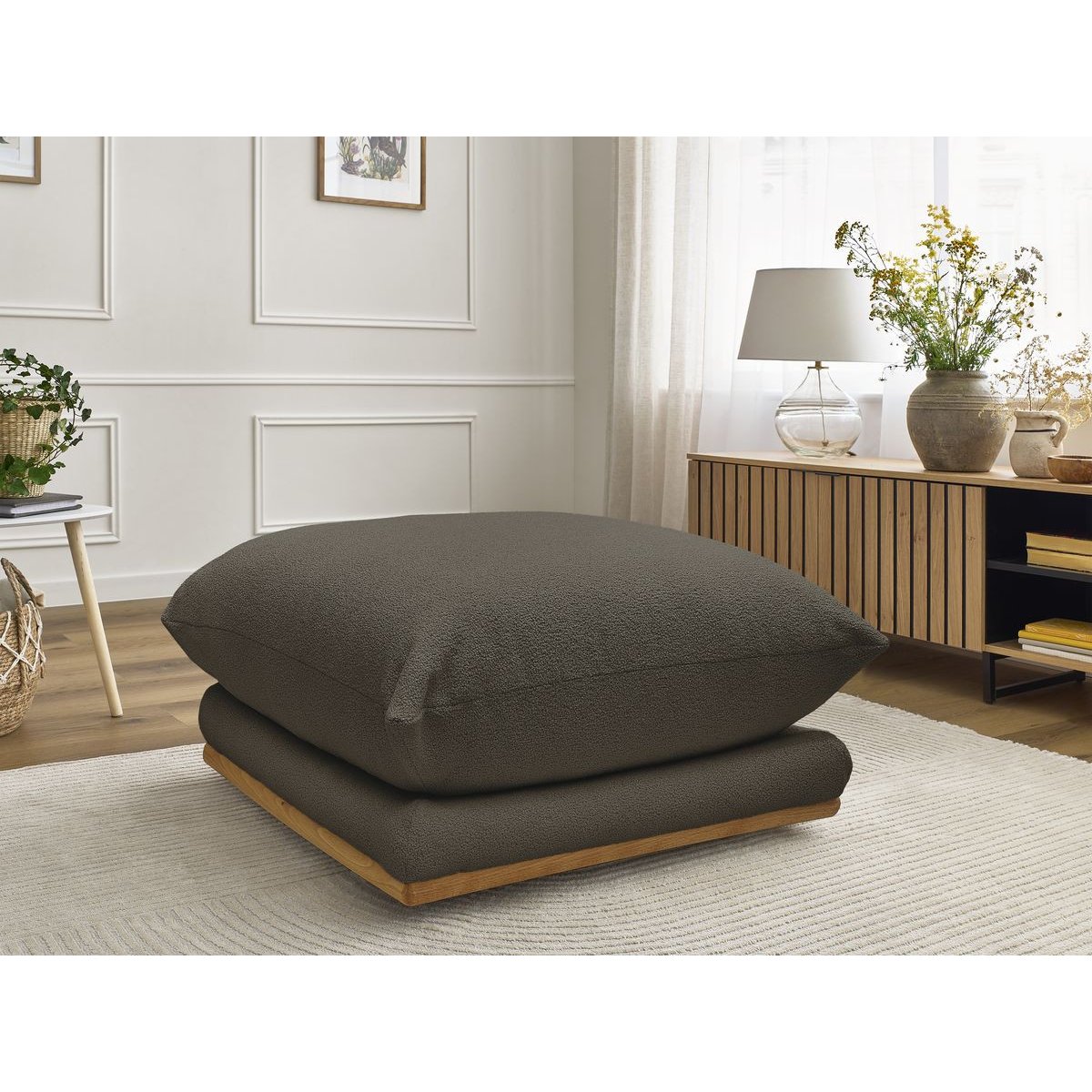 Pouf tissu bouclette, ERNEST marron, BOBOCHIC