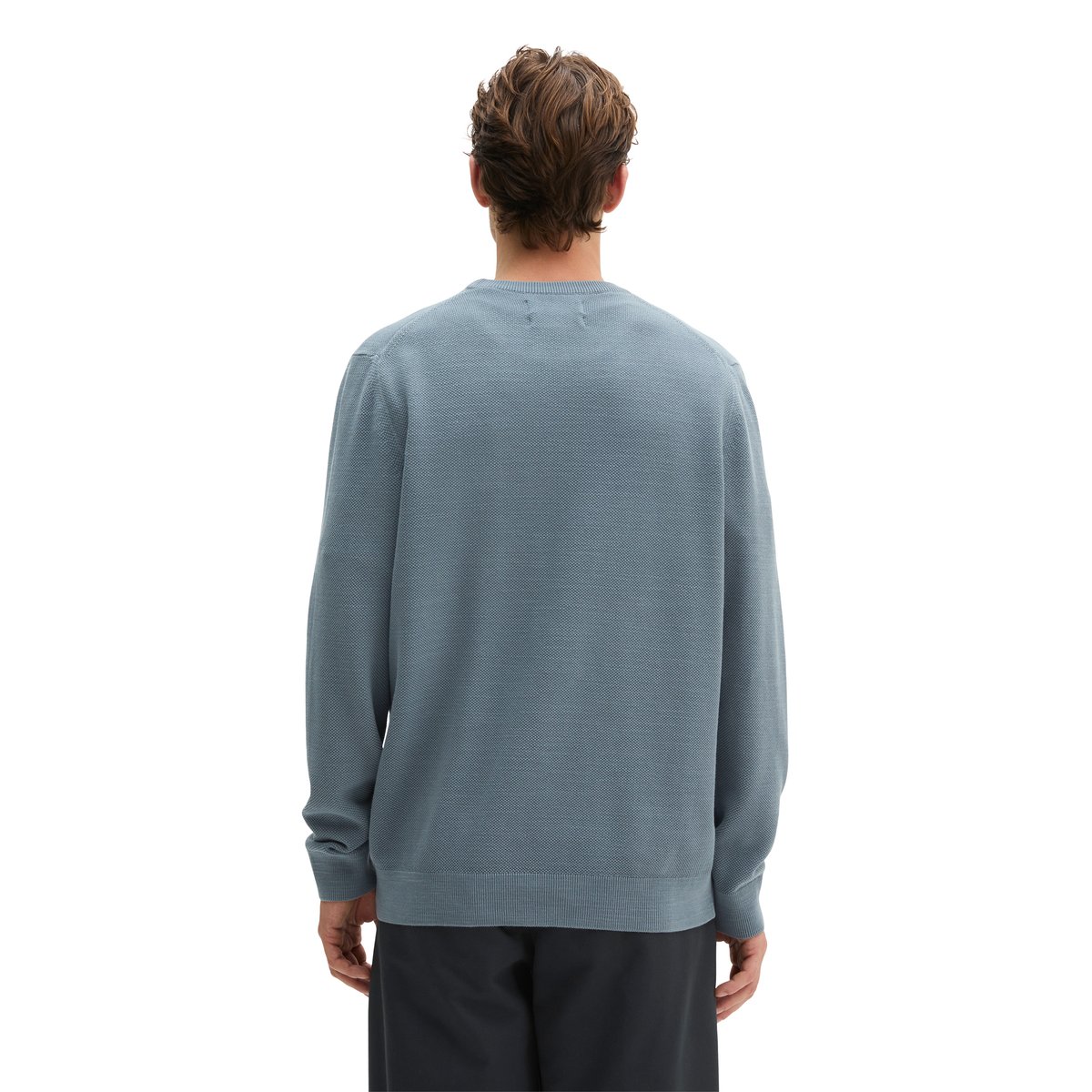 Pull-over regular en piqué de coton bio bleu moyen, MARC O'POLO