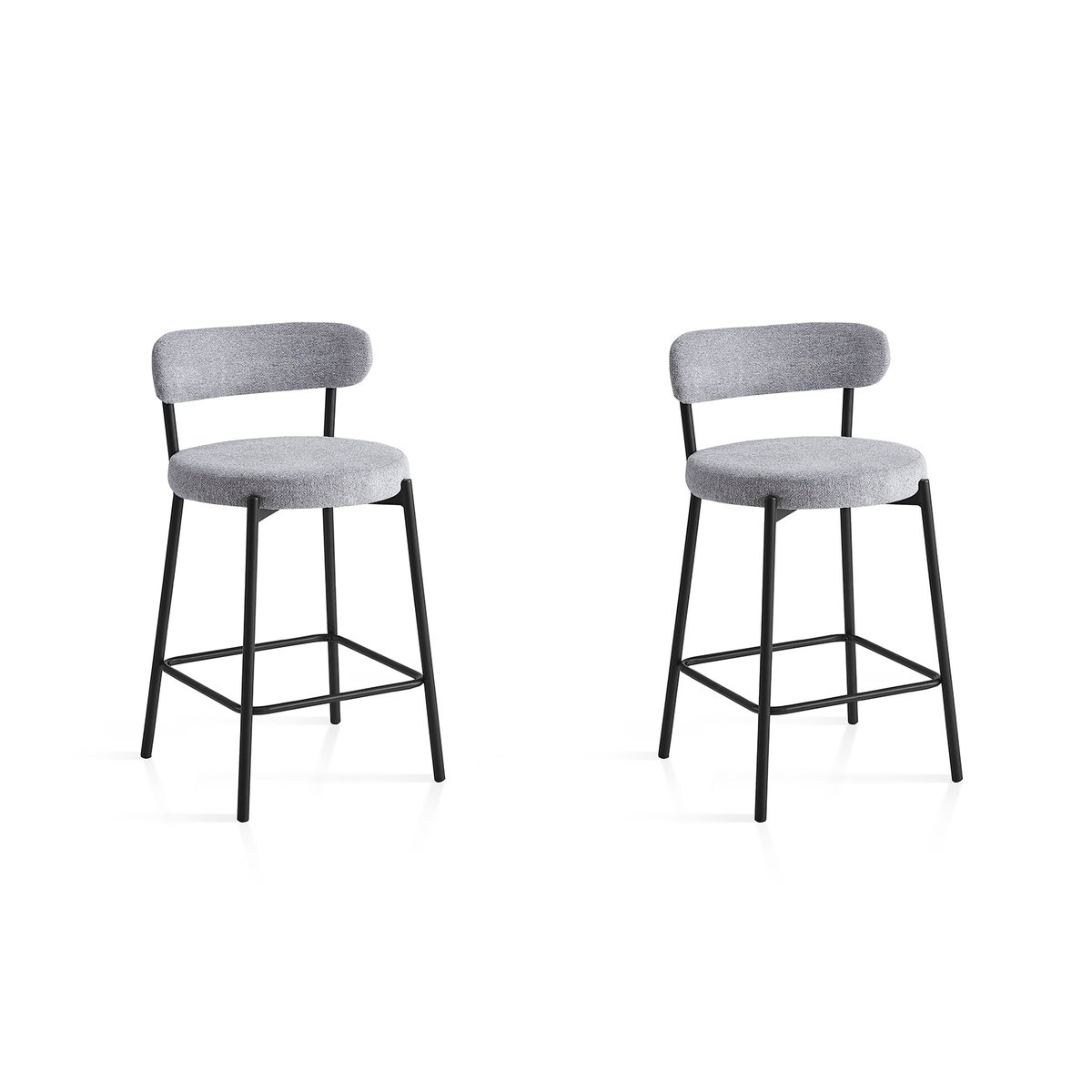 Lot de 2 tabourets hauts tissu et métal, HARLEM gris, HISPANOHOGAR