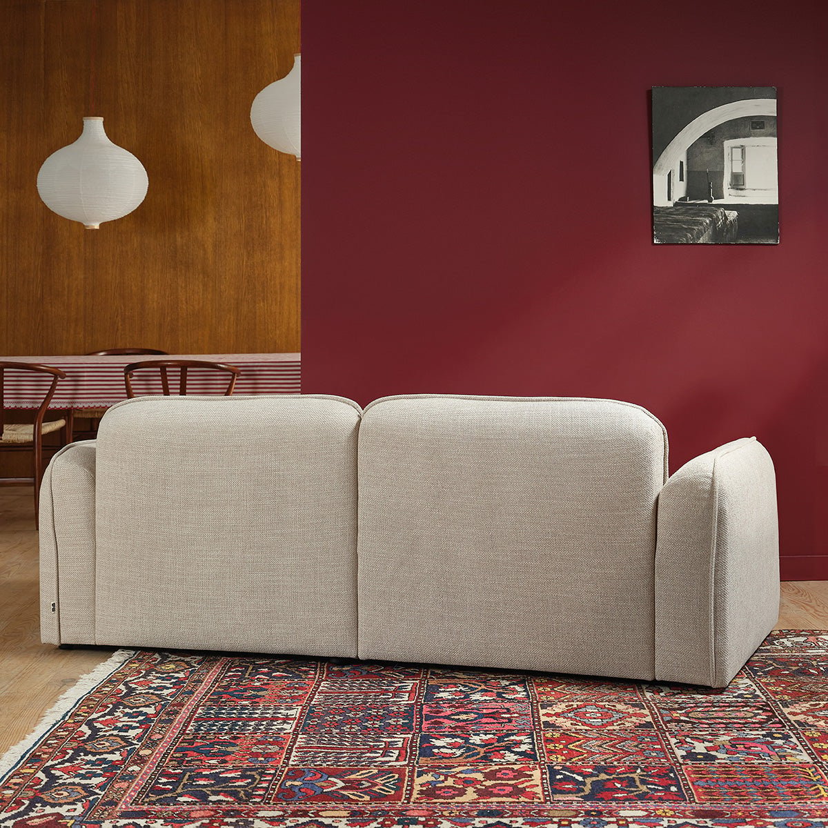 Canapé droit 3 places en tissu texturé HECTOR beige chiné, BERAH GETAH