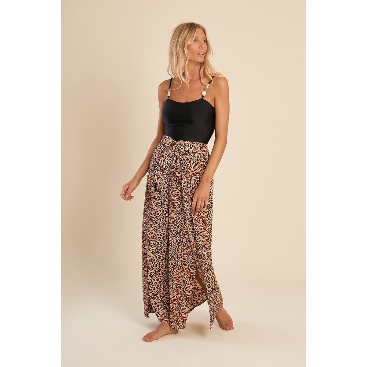 Pantalon large imprimé et ceinture à nouer orange romy, MOLLY BRACKEN
