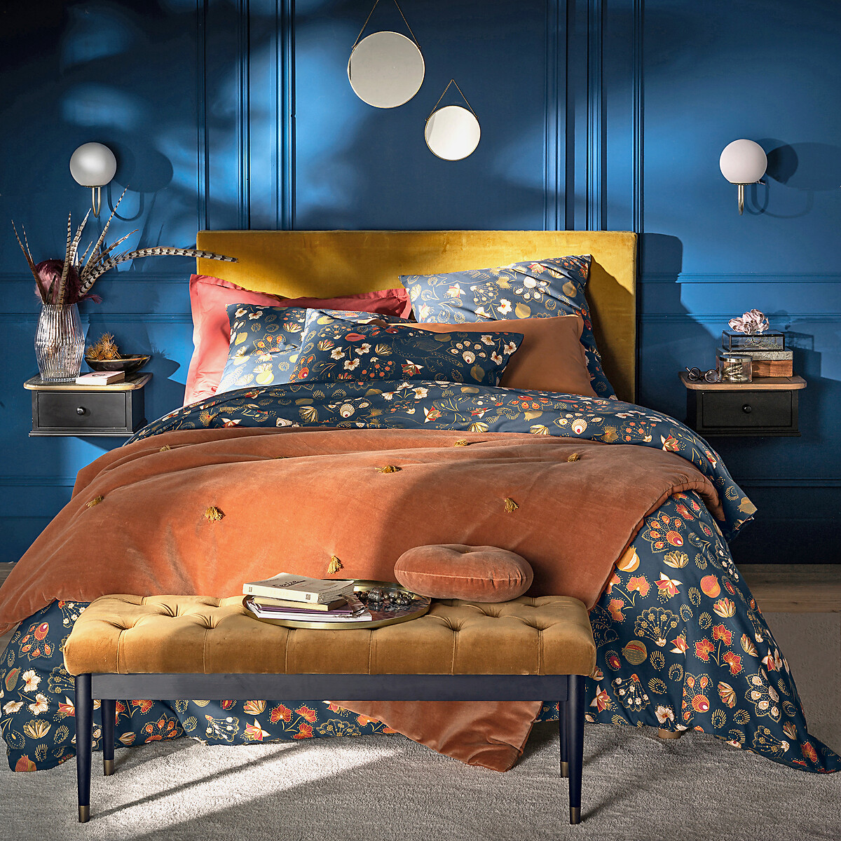 Cache-sommier velours, Velvet bleu nuit, LA REDOUTE INTERIEURS