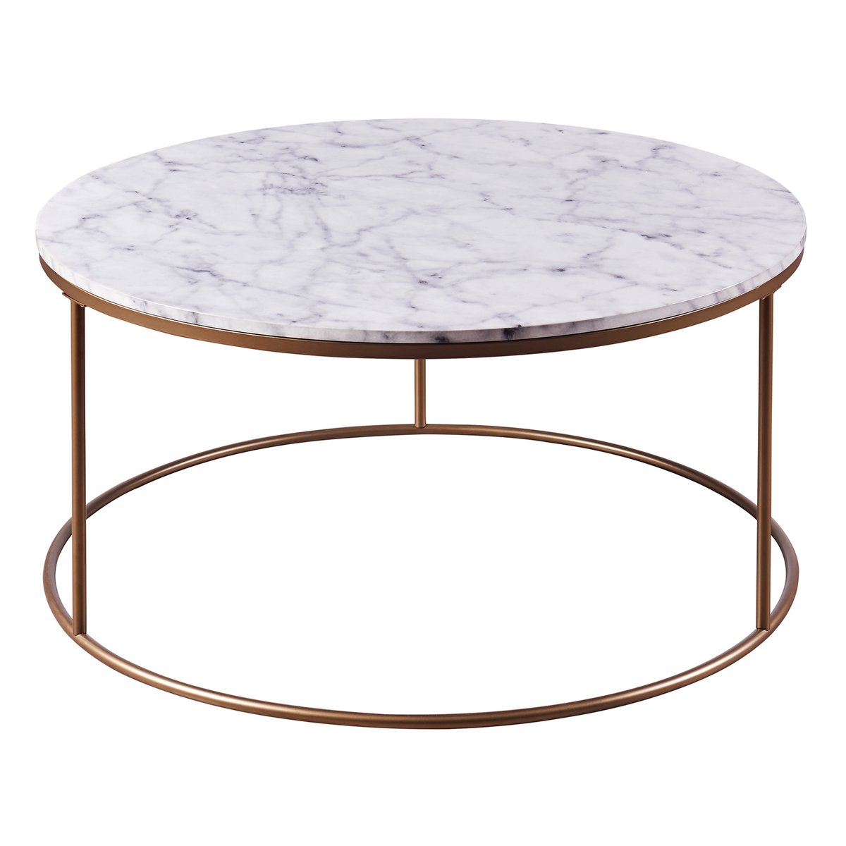 Grande table basse ronde effet marbre avec pieds dorés, Blanc, MARMO couleur unique, TEAMSON HOME
