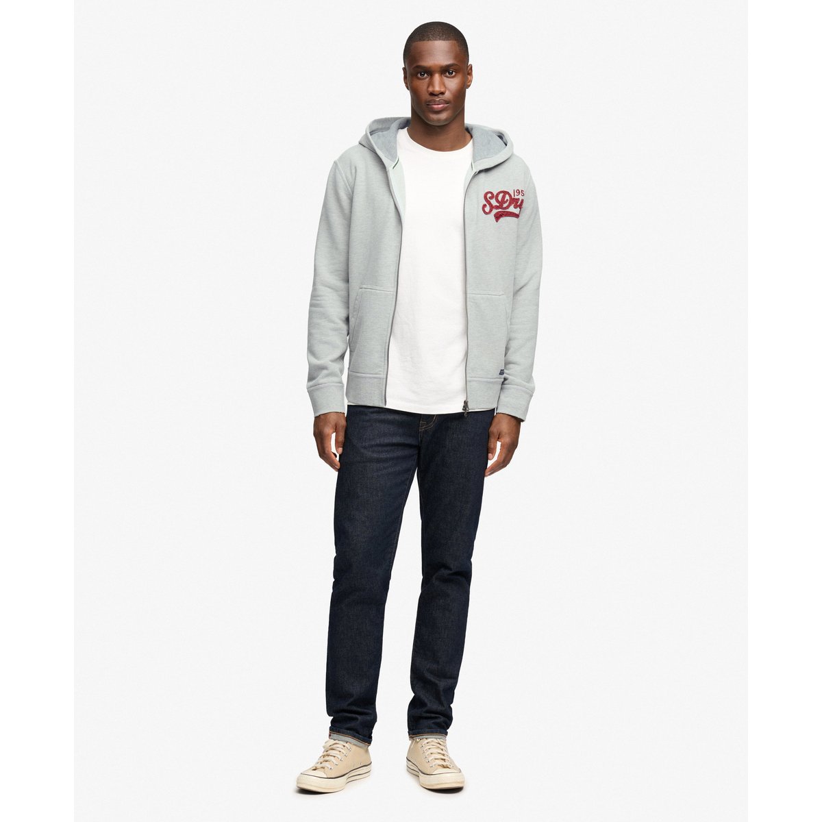 Sweat zippé à capuche Heritage Applique Coupe Décontractée gris chiné clair, SUPERDRY
