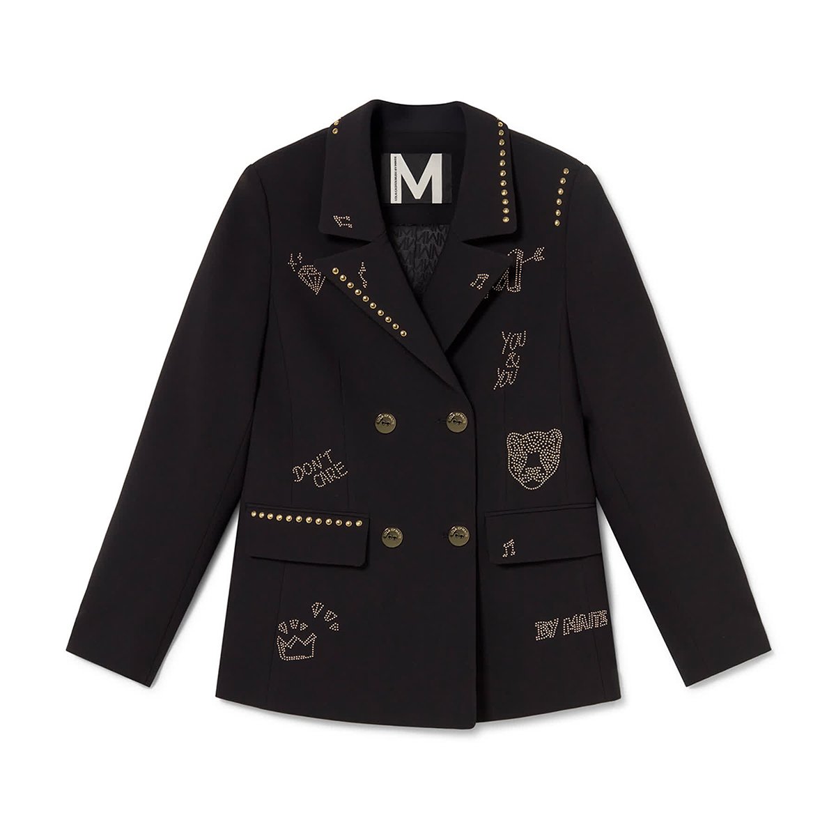 Blazer double boutonnage à clous et strass noir, LOLA CASADEMUNT