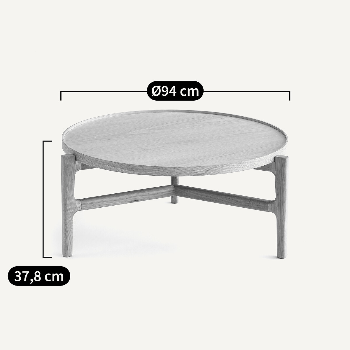 Table basse diamètre 94 cm plaqué chêne, Alyasa chêne naturel, AM.PM