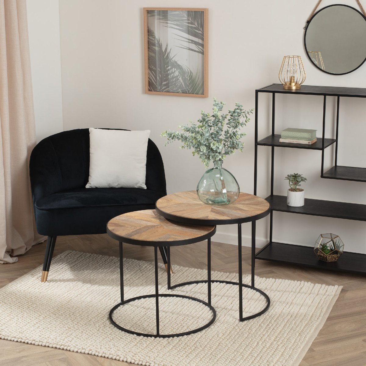 Lot de 2 tables gigognes plateau manguier motif géométrique BASILE marron, ATMOSPHERA
