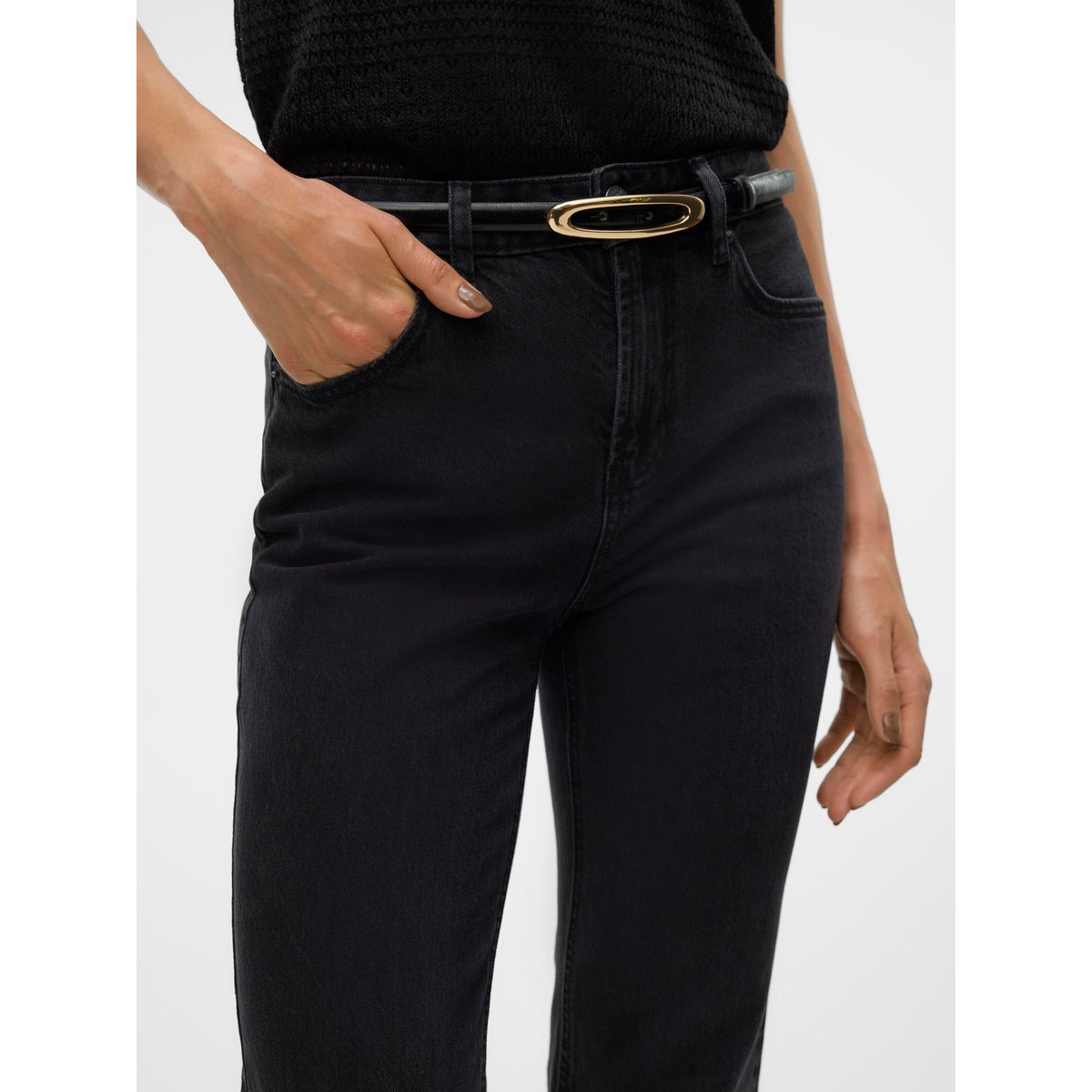 Jean Coupe Droite black denim 1, VERO MODA