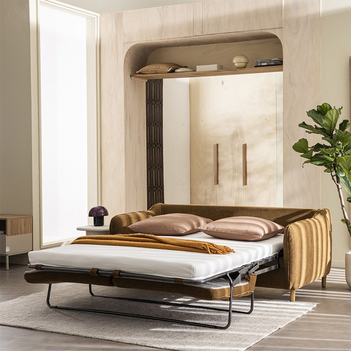 Canapé convertible express 2 places en tissu- VORNAY bronze, DRAWER