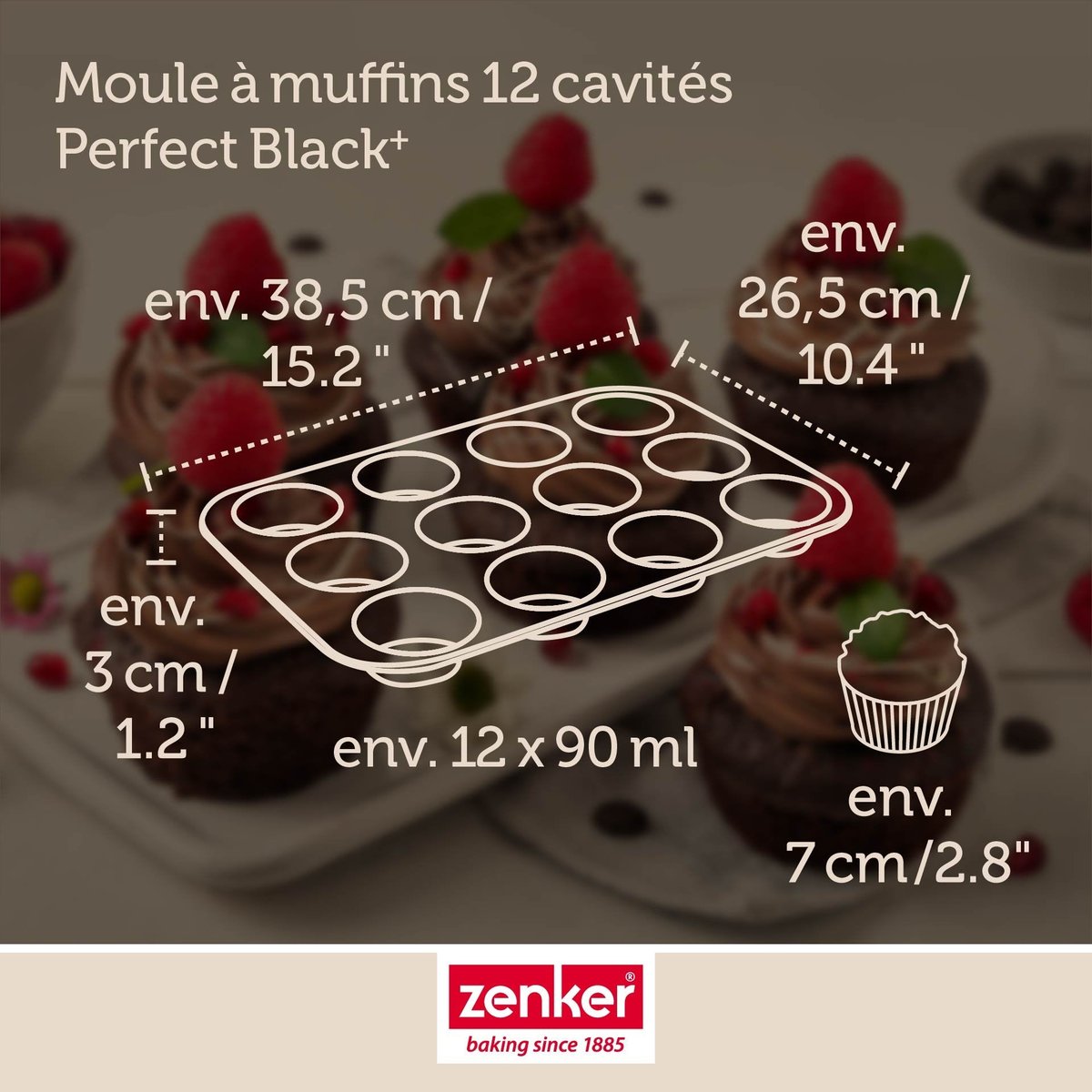 Moule à muffins 12 empreintes 38 x 26 cm PERFECT BLACK noir, ZENKER