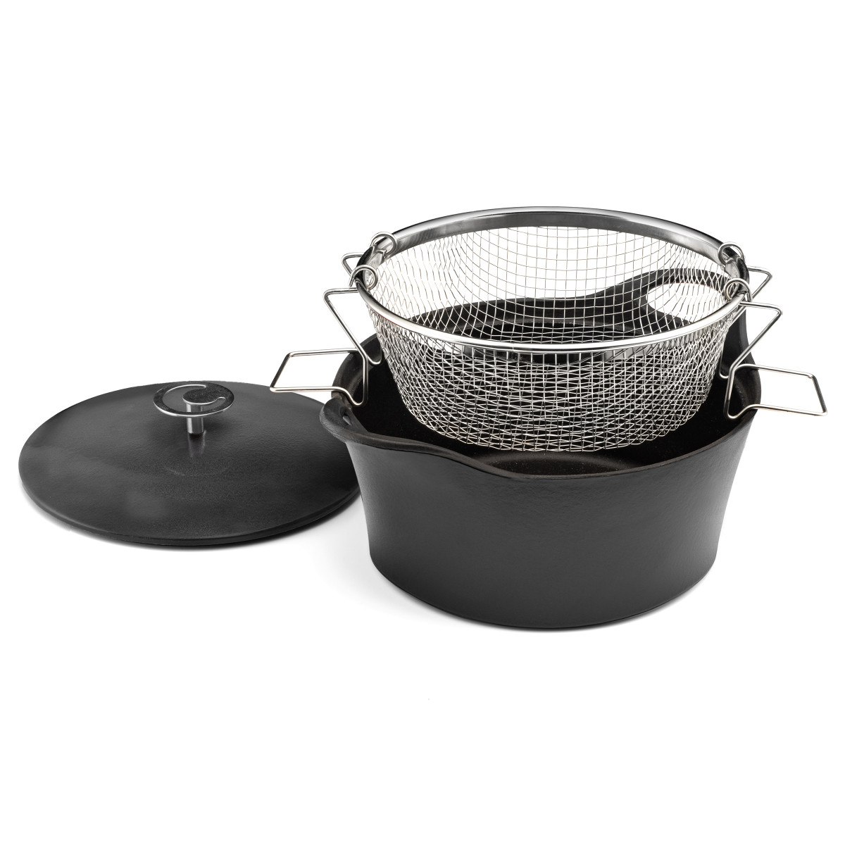 Cocotte ronde 24 cm avec panier cuisson pour friture eau - VOLCAN noir, CUISINOX