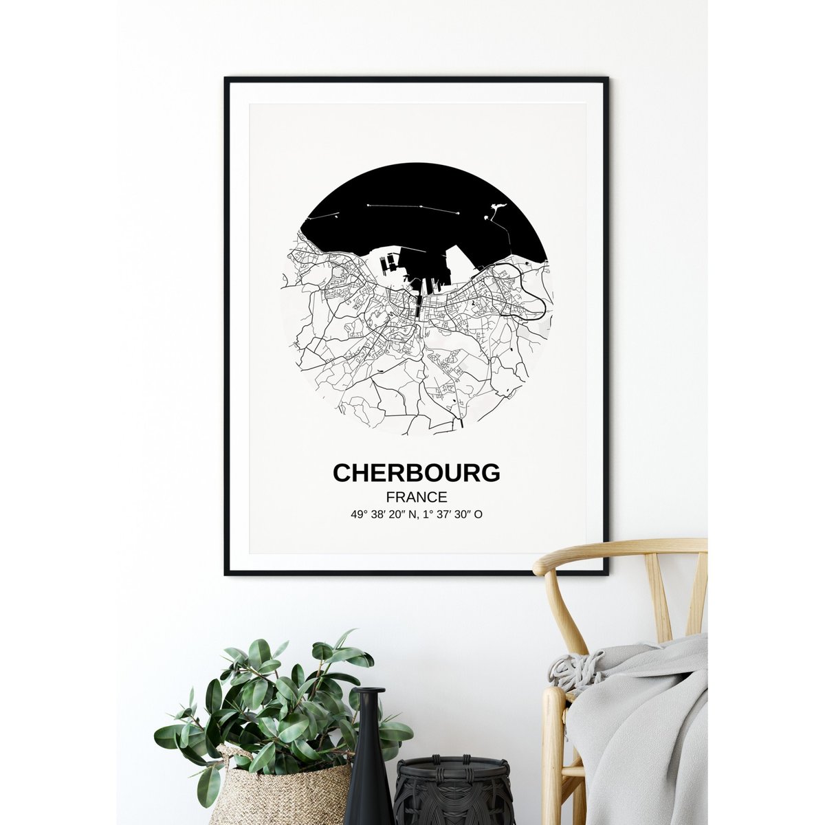 Affiche Carte Cherbourg blanc, L'AFFICHERIE