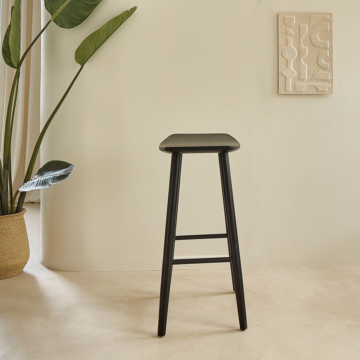 Tabouret de bar en teck massif AMBRE noir, BERAH GETAH