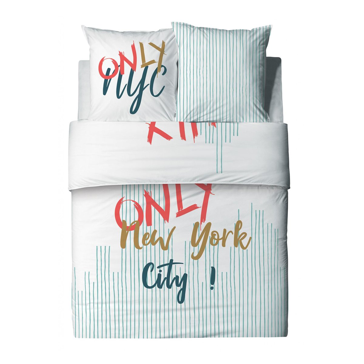 Parure housse de couette en coton imprimée, Only blanc, C DESIGN HOME TEXTILE