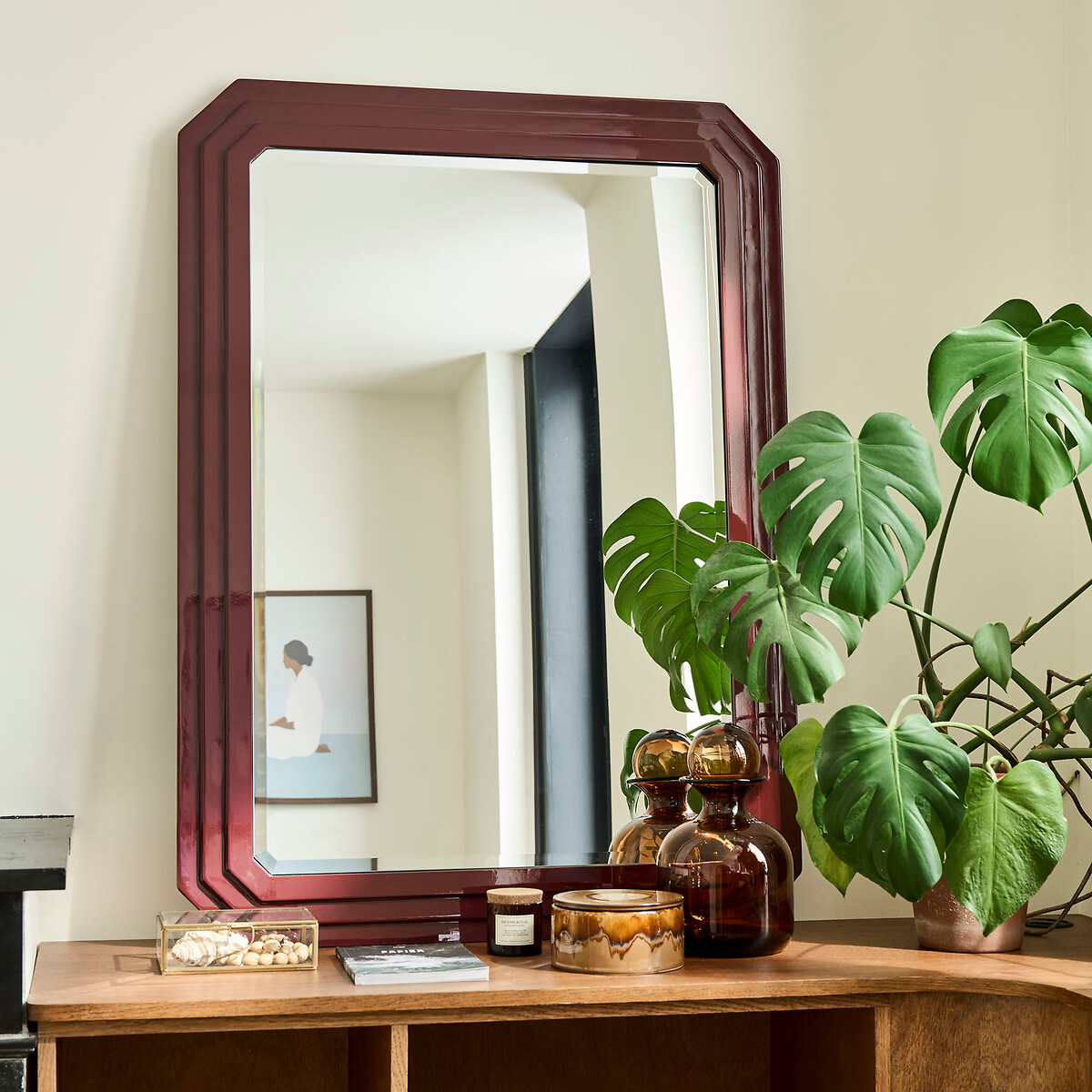 Grand miroir mural, longueur 80 x hauteur 110 cm, ALLEN bordeaux, LA REDOUTE INTERIEURS