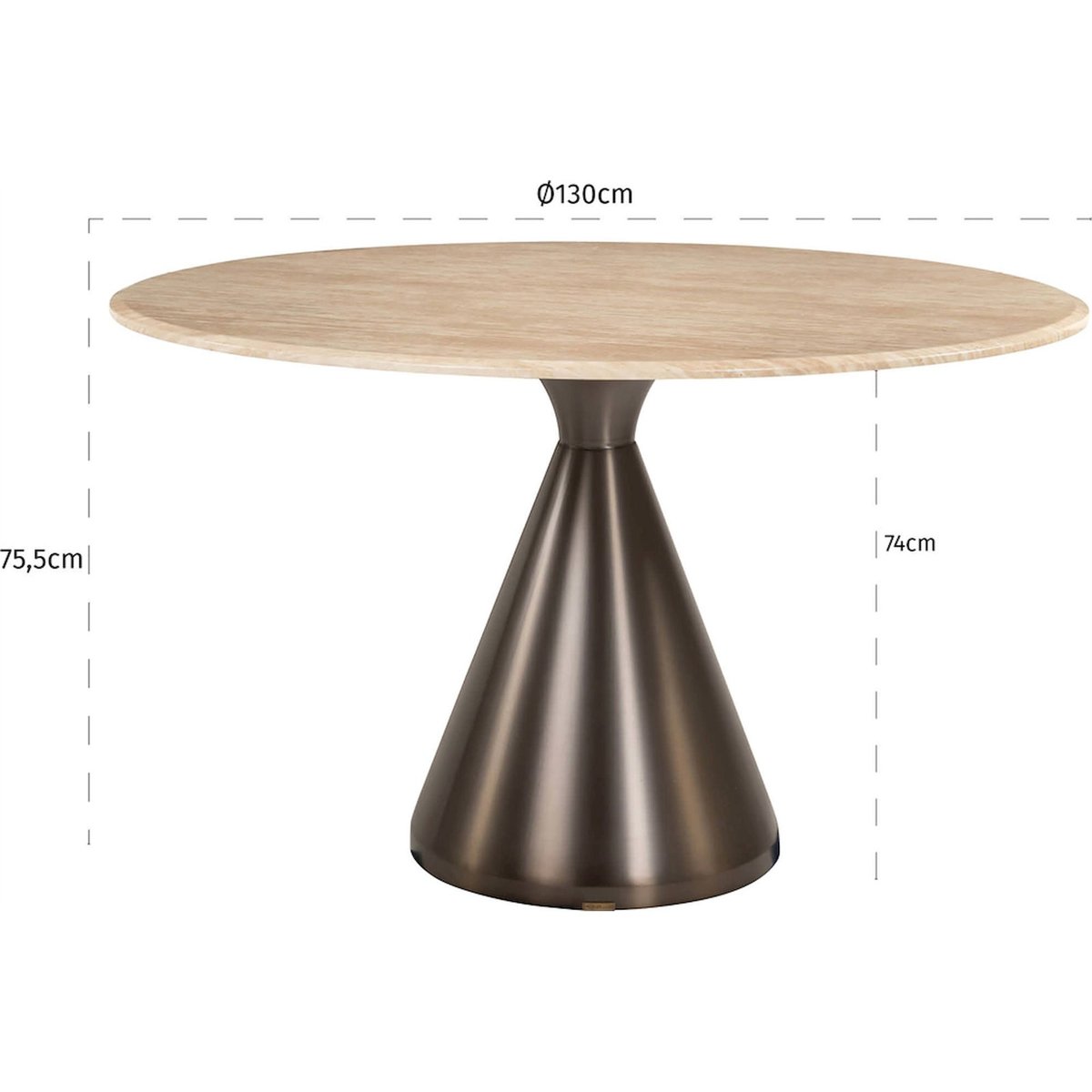Table ronde effet marbre et acier inoxydable beige marbré pied bronze élégant, RECOLLECTION