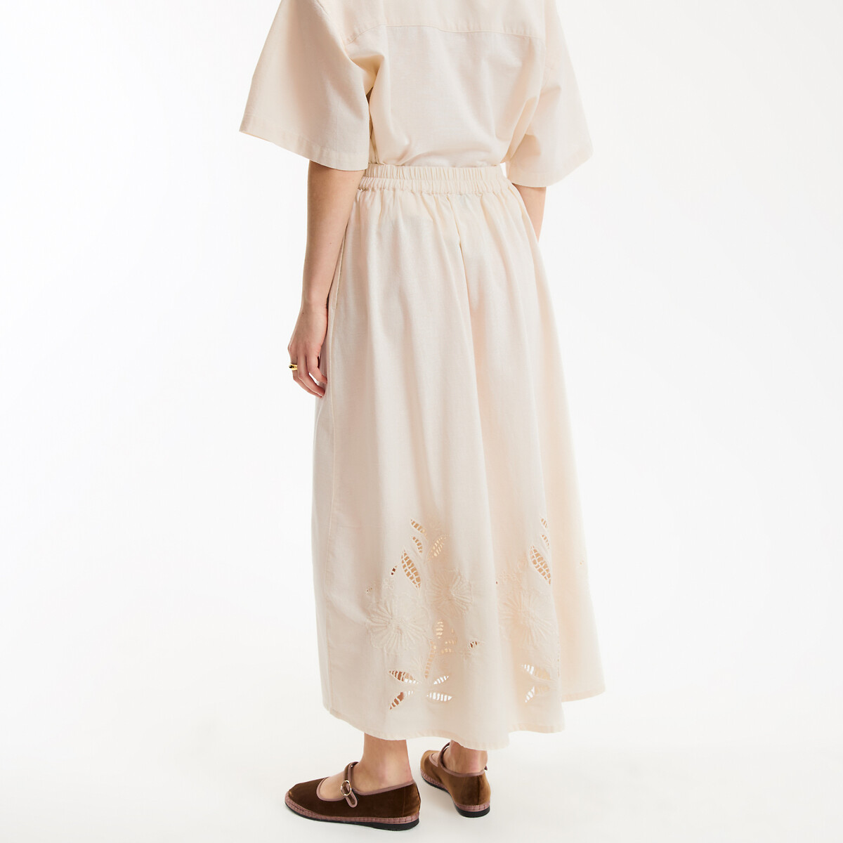 Gonna lunga ricamata e traforata bianco con ricami, LA REDOUTE COLLECTIONS